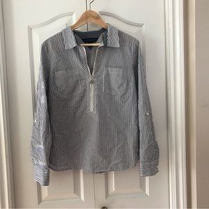 TOMMY HILFIGER Black/White Stripe Long Sleeve/Roll Up Tab Zipper Shirt S…